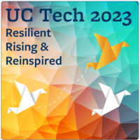 UC Tech graphic with origami birds in flight and Resilient, Rising &amp; Reinspired